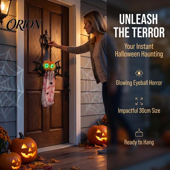 Scary Halloween Door Ornaments Decoration, Spooky Wooden Spider Web Skeleton Hand Wall Hanging Lighted Party Decor Ornament with Blood Gauze