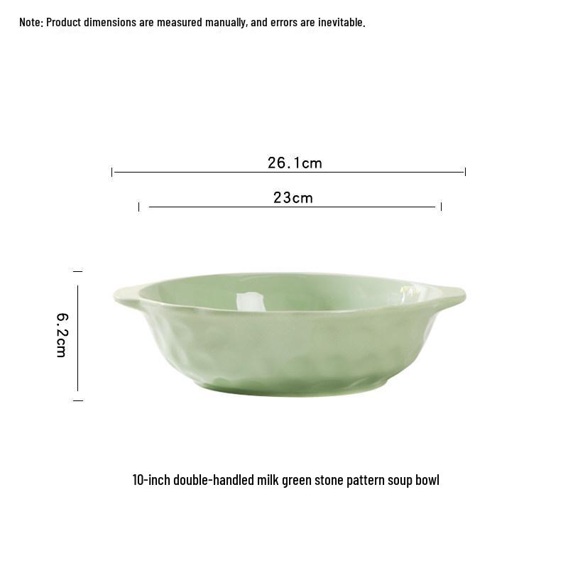 10-Inch Double-Handled Ceramic Soup Tureen, Creative Stone Pattern, Thickened, Anti-Scalding, 1 Large Bowl Per Pack