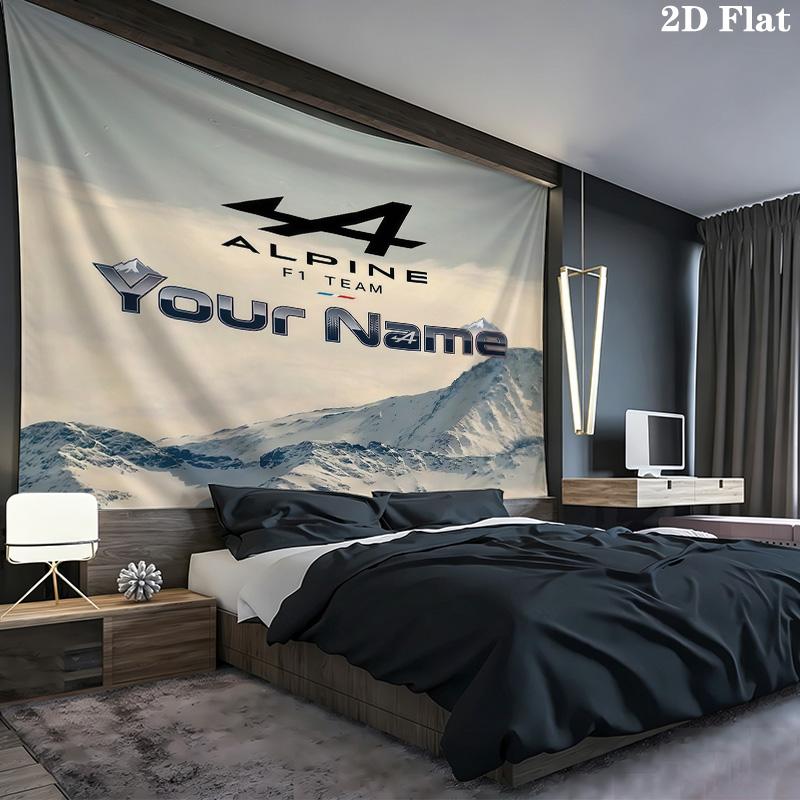 Alpine F1 Benutzerdefinierter Name Wandteppich Ästhetisches Wandbehang Gedruckter Stoffdecke Dekorative Wandteppiche Für Schlafzimmer Wohnzimmer Heimdekoration