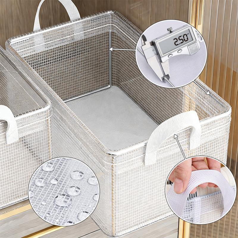 Large Storage Basket with Metal Frame, Foldable Box for Transparent Clothes, Stackable for Toys