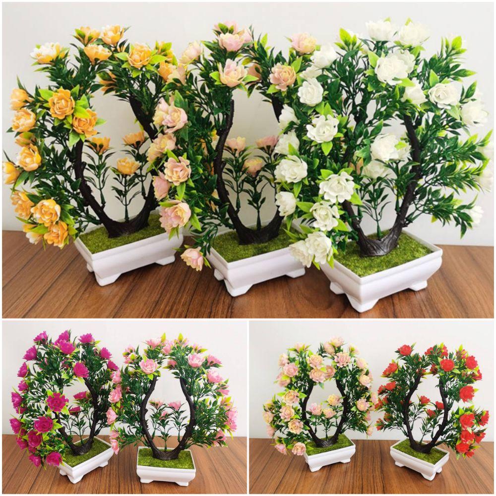 Multicolor Artificial Plants Bonsai Table Decoration with Flowerpot Simulation Flower Tree Pot Plastic Photography Props