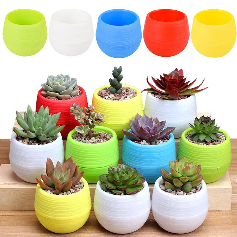 6PCS/Set Round Plastic Plant Pots Multicolor Mini Succulent Pot Flower Planters Desktop Ornament Suitable for Indoor Outdoor ZYF