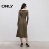ONLY Women's Boat Neck Drape Long Sleeve Waist-Cinching Dress