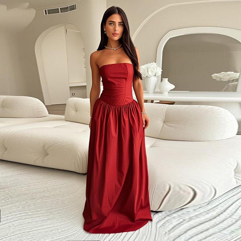 European and American style A pendulum tube top skirt women's 2026 summer new evening dress sexy waist dress