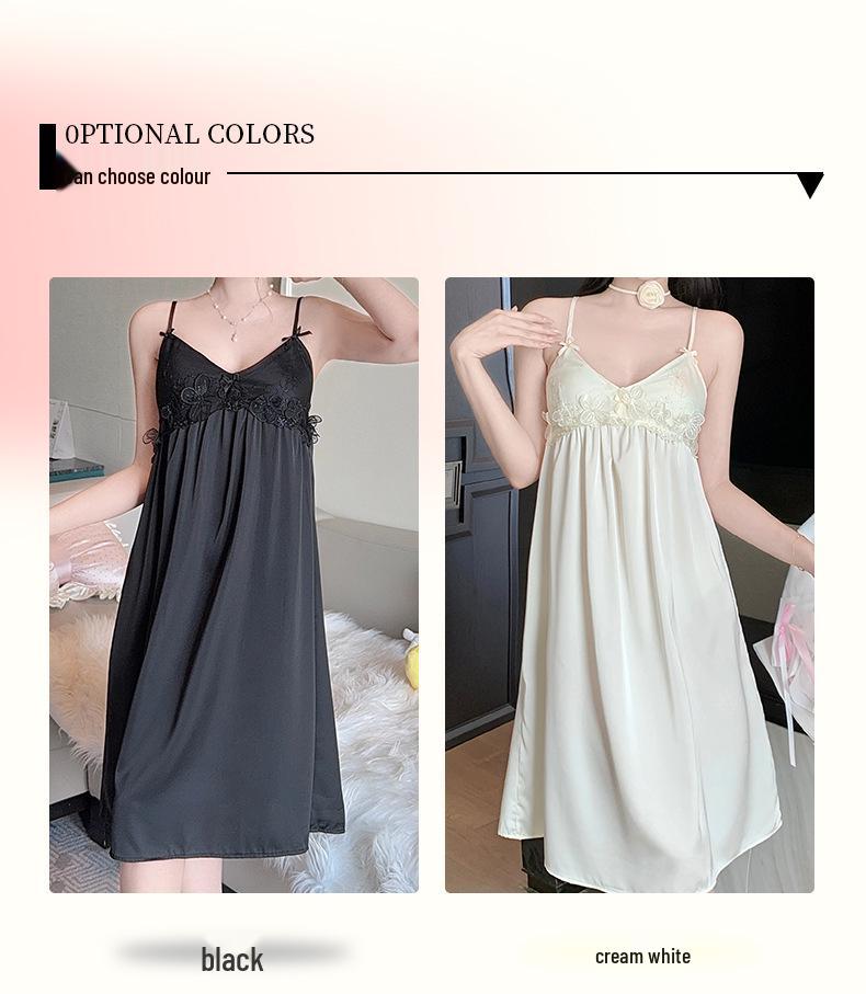 2026 Ice Silk Women’s Pajamas: Mid-Length, Chest Pads, Camisole, Nightgown, Pure Desire Style, Lightweight Home Wear.