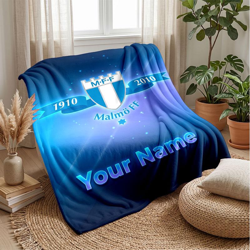 Malmö FF Testo Nome Personalizzato Coperta in Flanella Logo Calcio Coperta Plaid in Pile Personalizzata Regalo Speciale per Divano Camera da Letto Casa