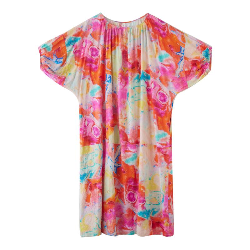 Dimanaf 2025 Summer Plus Size Dress Floral Women Casual Vintage Dress Basic Printing Long Beach Elegant Loose Dress