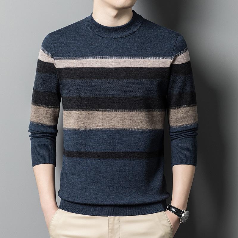 

Осенне-зимний мужской шерстяной свитер с круглым вырезом и внутренней полоской, толстый мужской шерстяной свитер 4XL