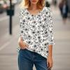 Womens Tops V-neck 3/4 Sleeve Blouses Casual Mid-length Shirts Fashion Print Tunic Tops