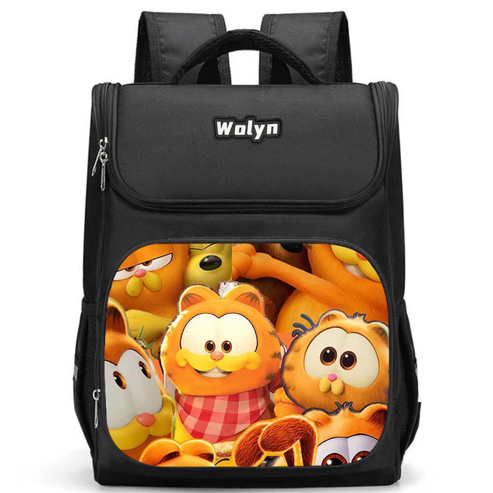Schulrucksack mit mehreren Fächern, Große Cartoon Garfield Schultaschen für Jungen, Strapazierfähiger Kinderrucksack für Alter 6-10