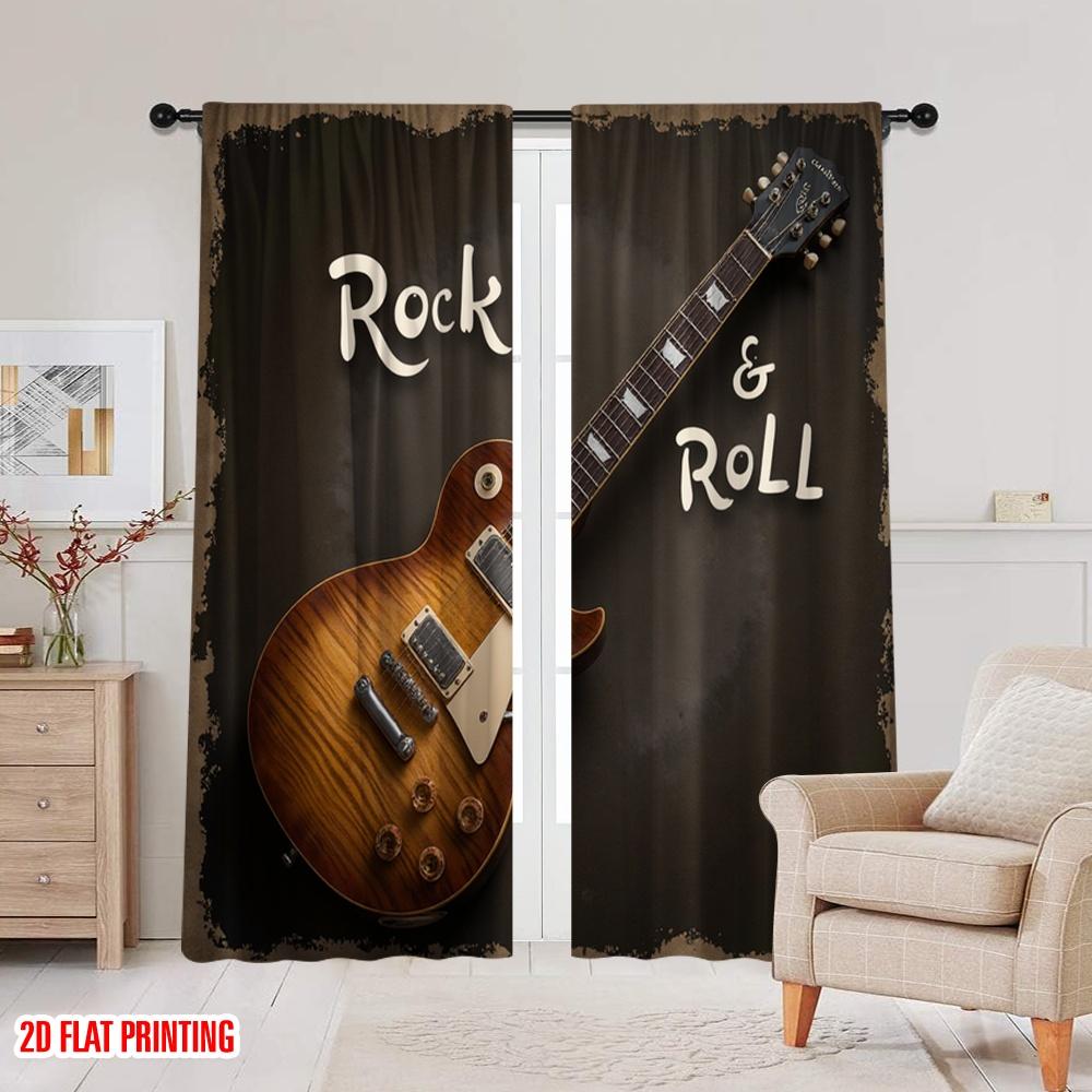 2D Flat Printing 2pcs Party Curtains Rock Guitar Protecting Privacy Festive Wall Decor for Apartment Decoration