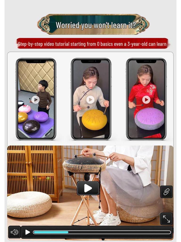 Éterický ocelový jazykový buben - 6/8/10/12/13/14 palcový Handpan perkusní nástroj.