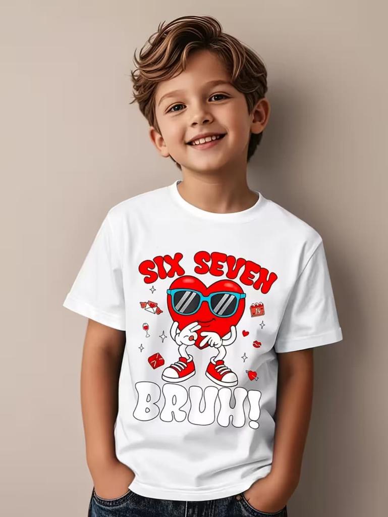 Valentine 67 Six Seven Meme Print T-Shirt 67 Number Round Neck Cute Casual Short Sleeve Comfortable T-Shirt Children's Clothing