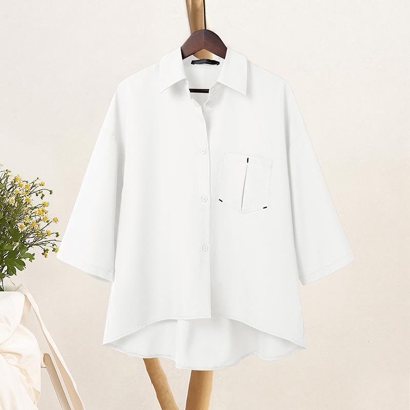 ZANZEA Dame Casual Nedslått Krage Løs 3/4 Ermet Bluse