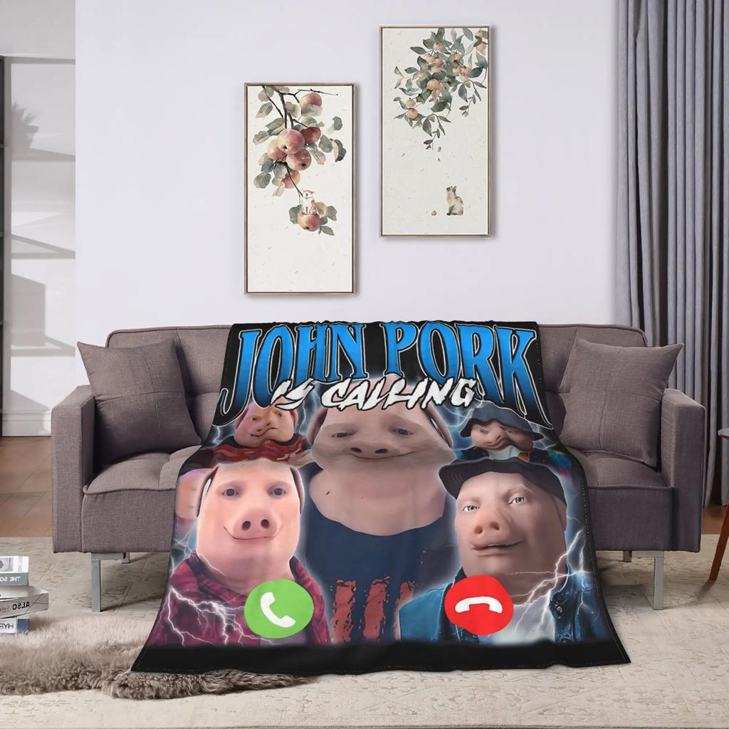 John Pork Vintage Retro Design Warm Blanket  Picnic Plush Throw Blanket Novelty Living Room Flannel Bedspread Sofa Bed Cover
