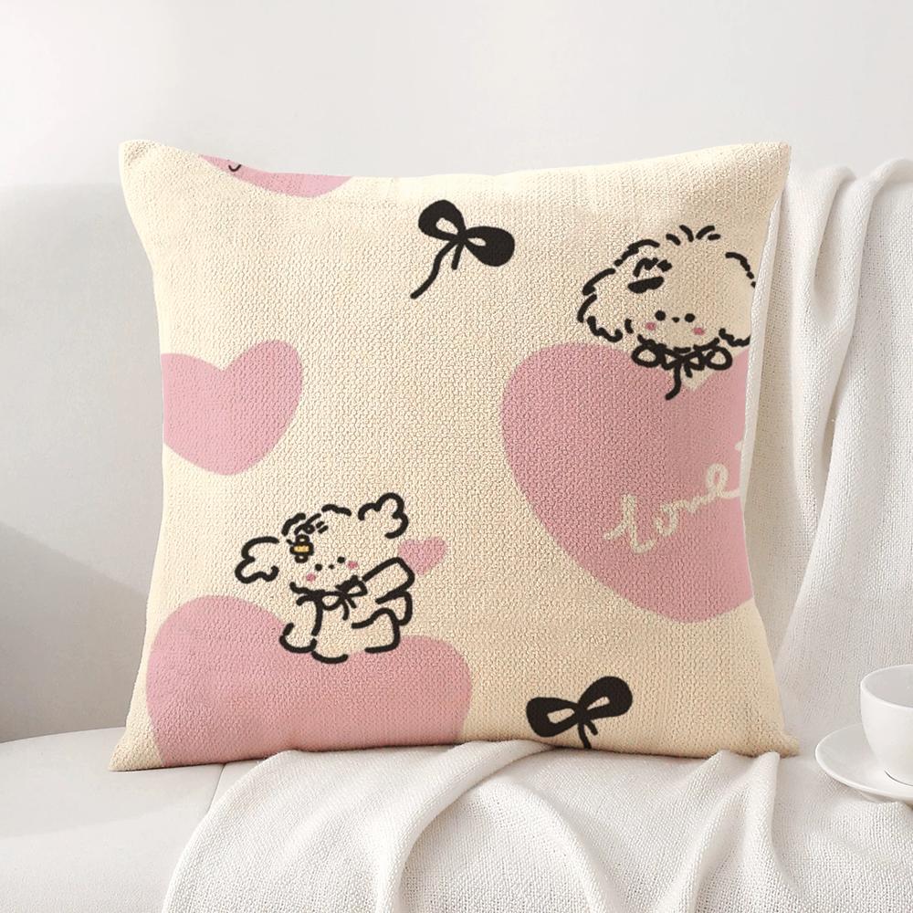 Cartoon Puppy Cushion Cover Natural Linen Organic Fabric DoubleSided Printing Sofa Home Decor Breathable Bed Pillow