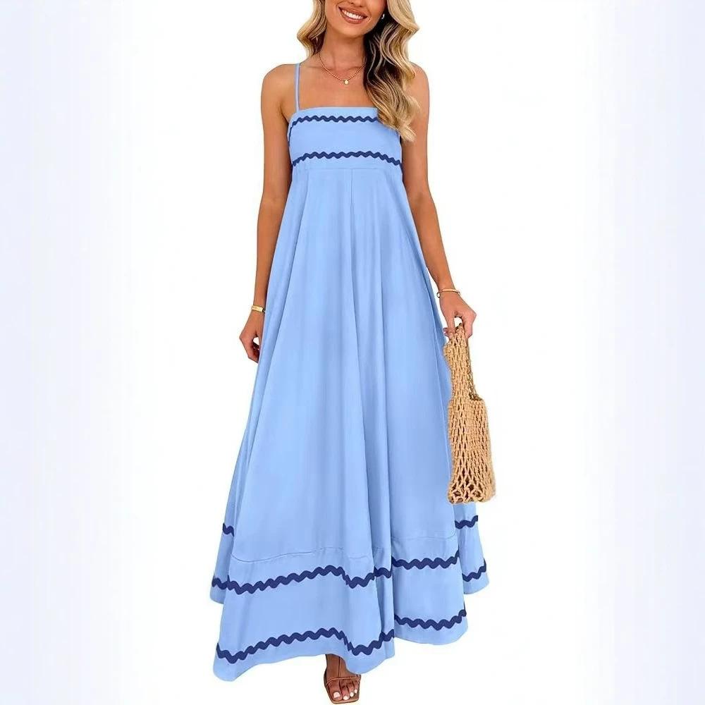 TK women's summer elegant long dress casual sleeveless thin shoulder strap pleated beach long dress dress