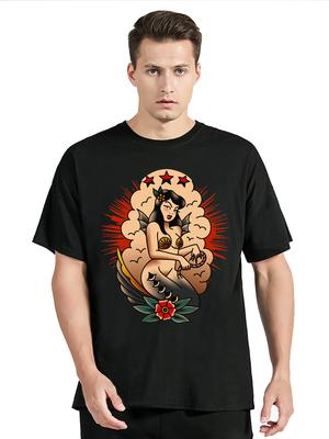 Summer Cotton Tshirt Pin Up Girl Hot Rod Tattoo T-shirt Musik Garage Oldschool V8 USA V6 Tshirt Fashion O-neck Unisex Tops Te...