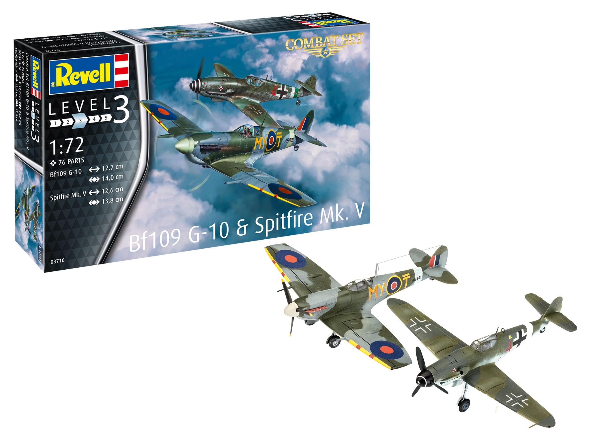 

Revell scale German Air Force Messerschmitt Royal Air Force Spitfire Battle plastic model kit 03710 1/72 Bf109G-10 vs. Mk.V Set,