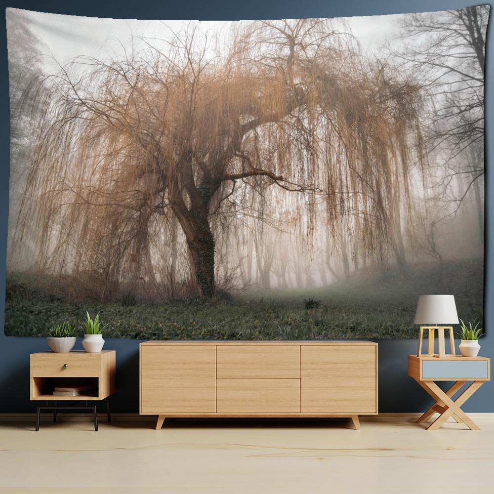Autumn Willow Tapestry Wall Hanging Nature Landscape Bohemian Aesthetic Room Home Decor Background Cloth
