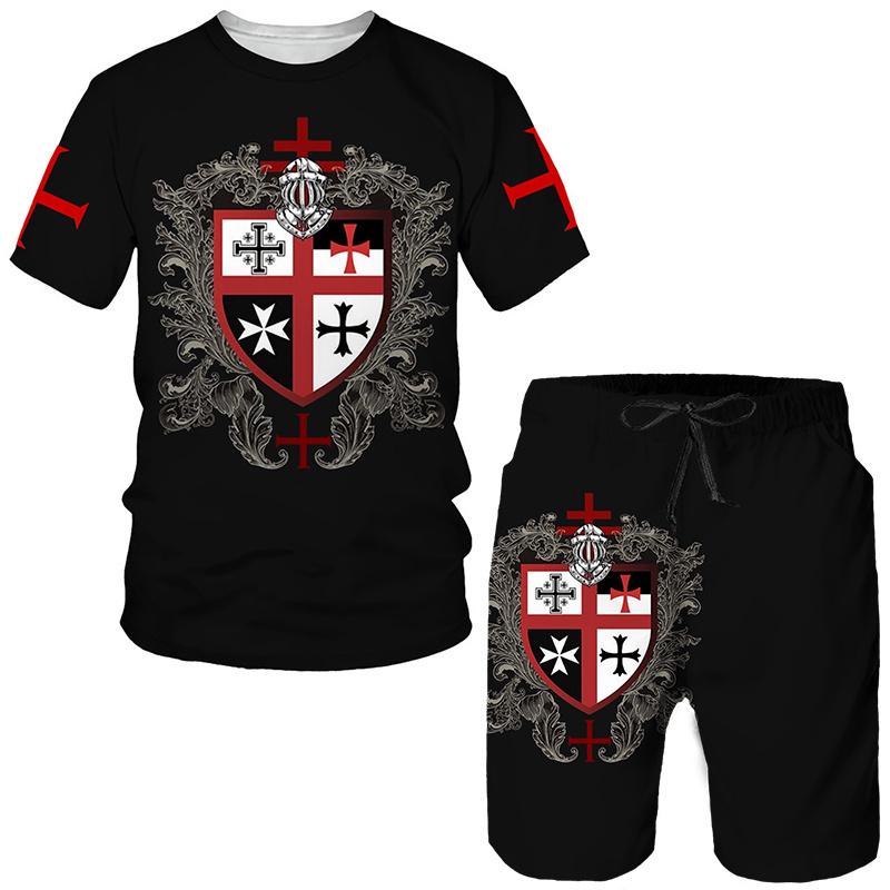 Cool Men's Knight Templar 3D Print Tees/Shorts/Sets Retro Warrior Armor Cosplay Outfits T-Shirt Suit Hip Hop Streetwear Clothing