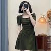 High-end French Square Neck Dress Women's Summer New Niche Waist and Thin Small A-word Short Skirt