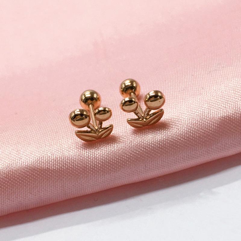 Фиолетовые Золотые Маленькие Серьги-Гвоздики с Вишней Модные Простые Позолоченные Розовым Золотом Цветные Золотые Серьги