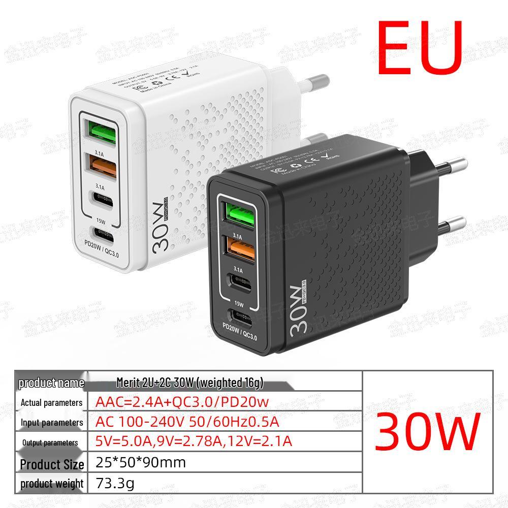 30W Multi-Port Phone Charger with QC3.0 Fast Charging, EU/US/UK Standard