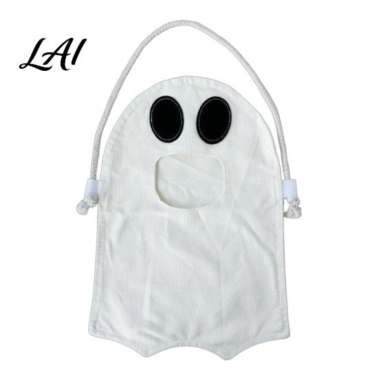 Funny Ghost Design Pouch Halloween Candy Bag for Kids Cute Fabric Treat or Trick Durable Holder Tote with Handle Spooky Snack Goodie Bags