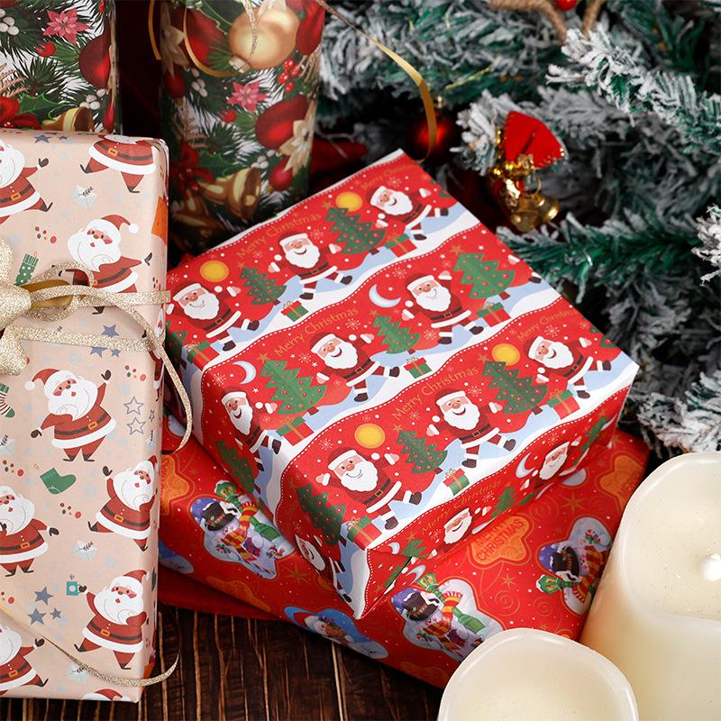 1Sheet Christmas Wrapping Paper Vintage Truck Snowman Santa Bells Pattern Xmas Gift Wrapping Paper New Year Party Gift Pack