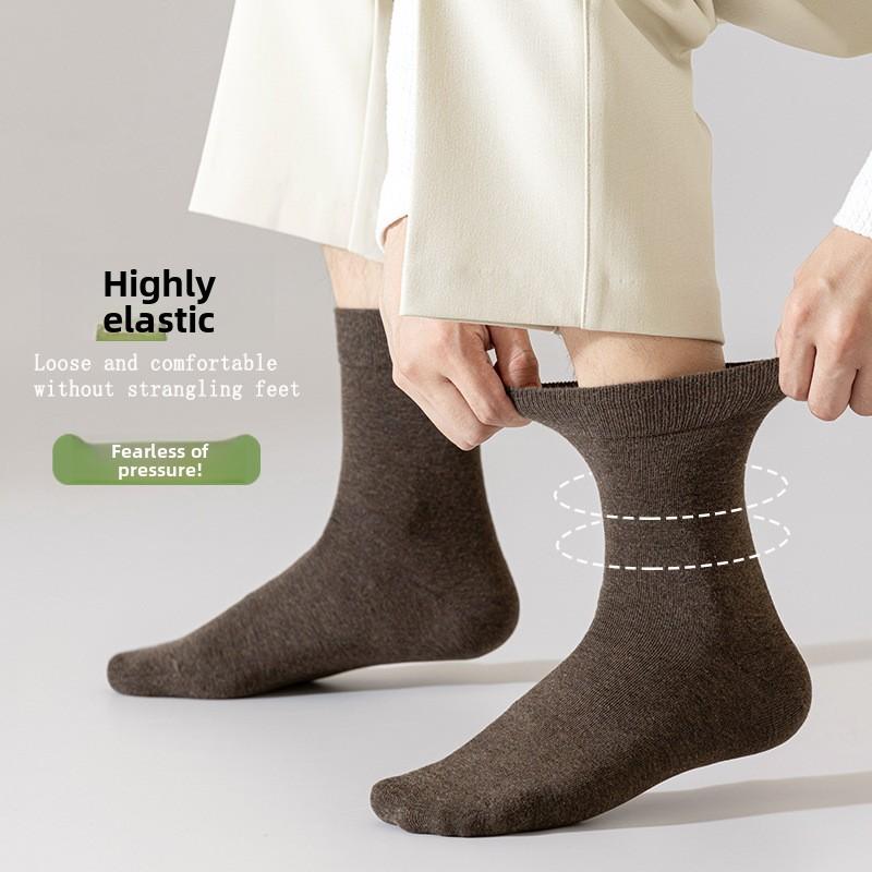 Men's Spring-Autumn Mid-Calf Sweater Cotton Socks with Wicking and Antimicrobial Properties, Pure Color, Business Use