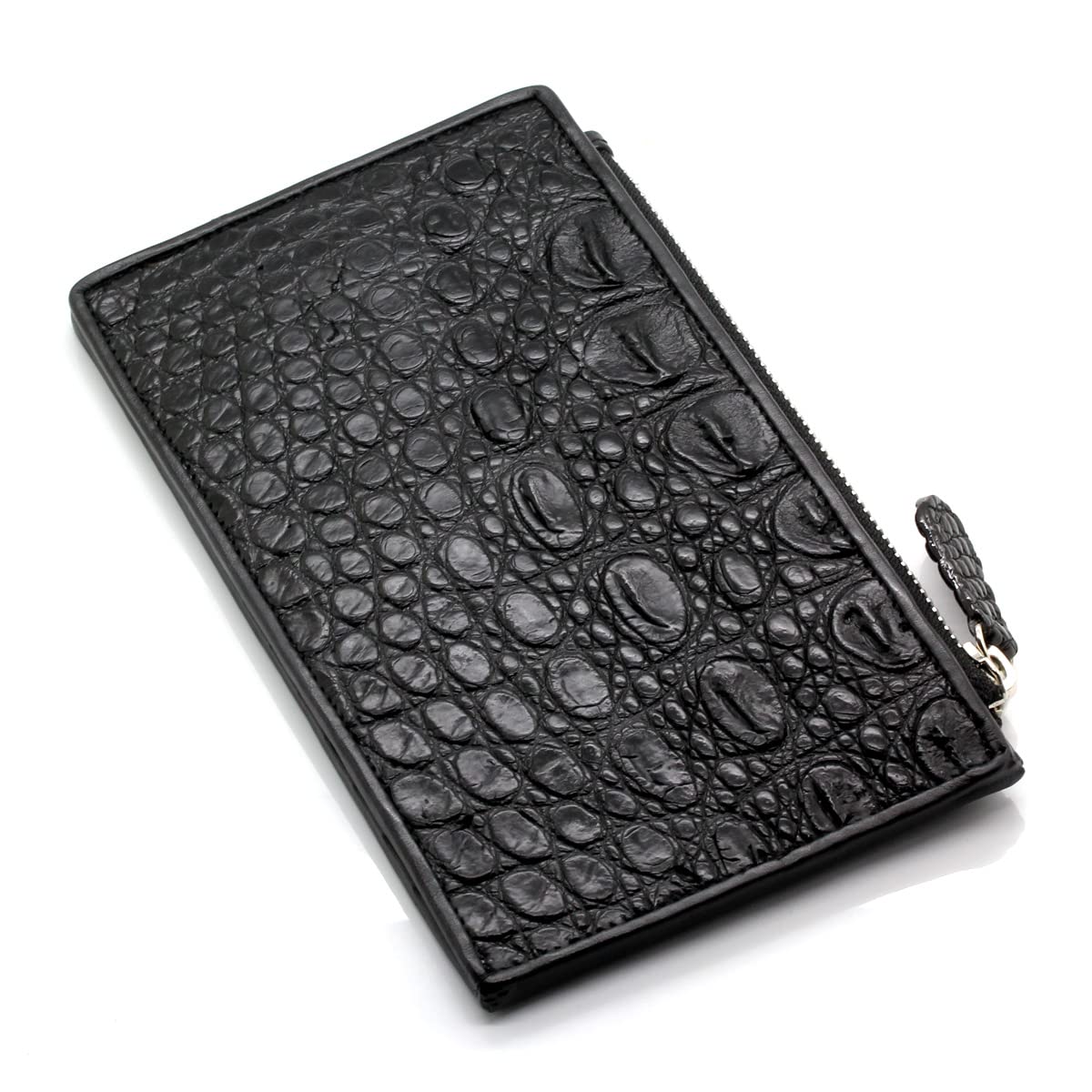 [Revetta] Кошелек-фрагмент из крокодиловой кожи, Тонкий кошелек, Черная кожа, Кошелек для монет, Отделение для купюр и карт, Мужской, Натуральная кожа [212crw]