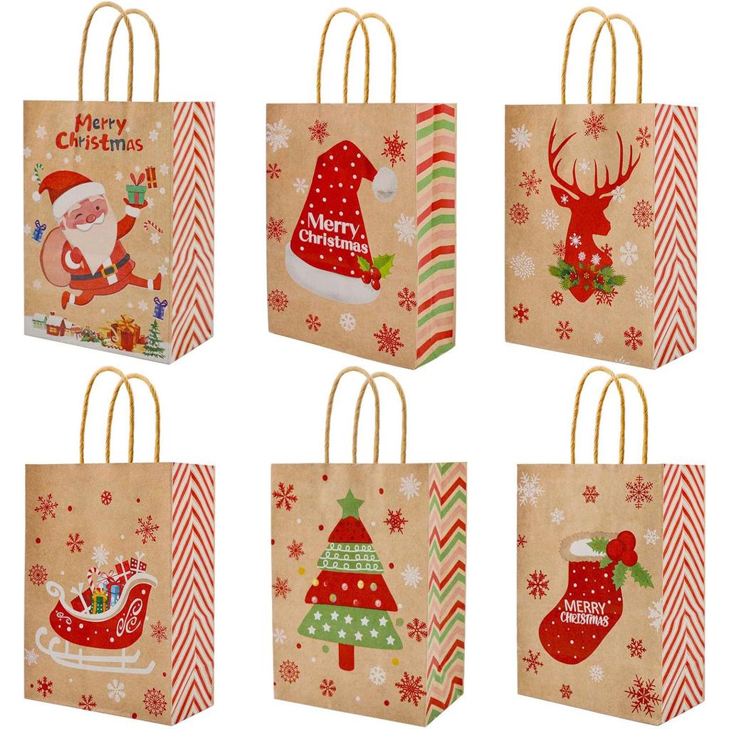 Christmas Gift Bags Holiday Party Favor Bags with Handles for Candy Treats Presents Xmas Decorations Festive Designs  for Home