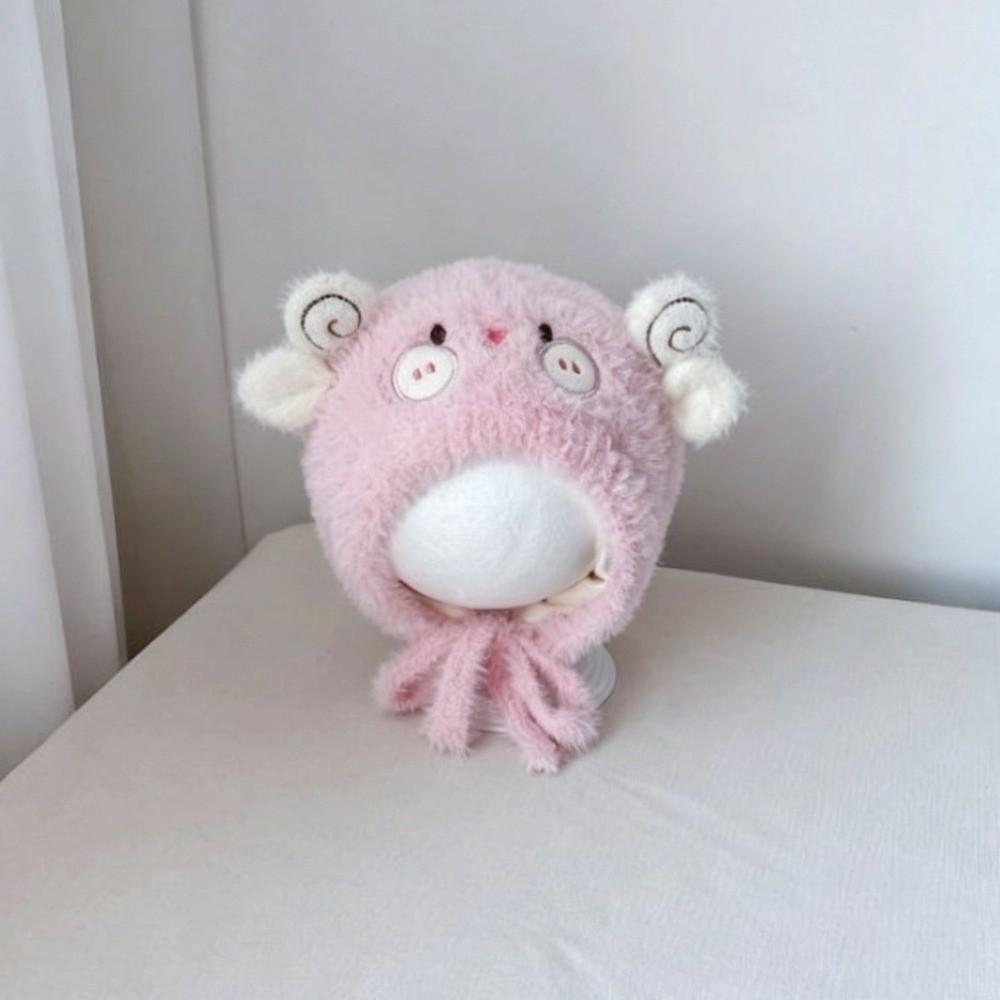Windproof Kids Pom Pom Beanie Fleece Lined Cartoon Bear Hat Cute Baby Knitted Hat