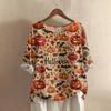 Camicia alla moda e casual da donna a maniche corte con scollo rotondo e stampa, blusa top in cotone e lino