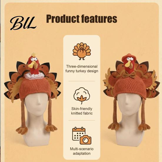 Thanksgiving Theme Celebration Headwear Funny Turkey Hat for Adults, Costume Accessory, Novelty Soft Creative Role Play Knitted Women, Men,