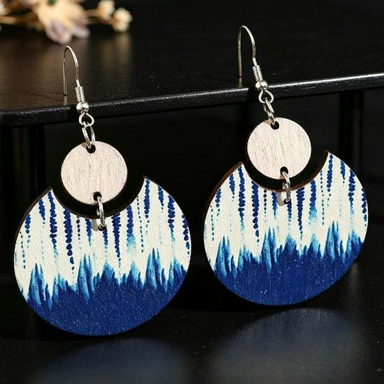 Bohemian Retro Semicircle Wooden Patchwork Earrings