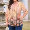 Women's Fashion Large Size Print V-Neck Three-quarter Sleeve Top