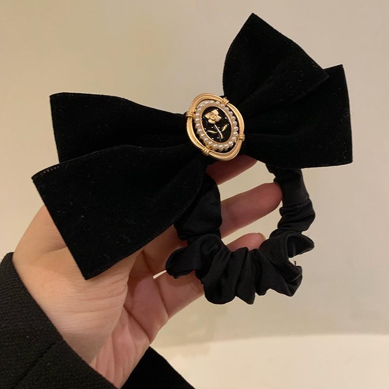 Nouvelles épingles à cheveux en velours noir avec nœud et ruban, élégantes pinces à cheveux camélia en tissu pour femmes, accessoires de coiffure tendance pour queue de cheval