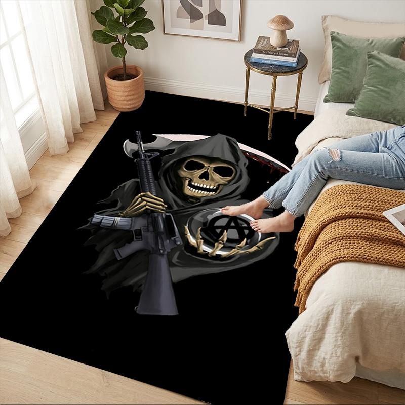 Grim Reaper Gun Living Room Non-Slip Area Rug Soft Carpet for Bedroom Game Playroom Sofa Office Home Decor Doormat Christmas Gift C921123