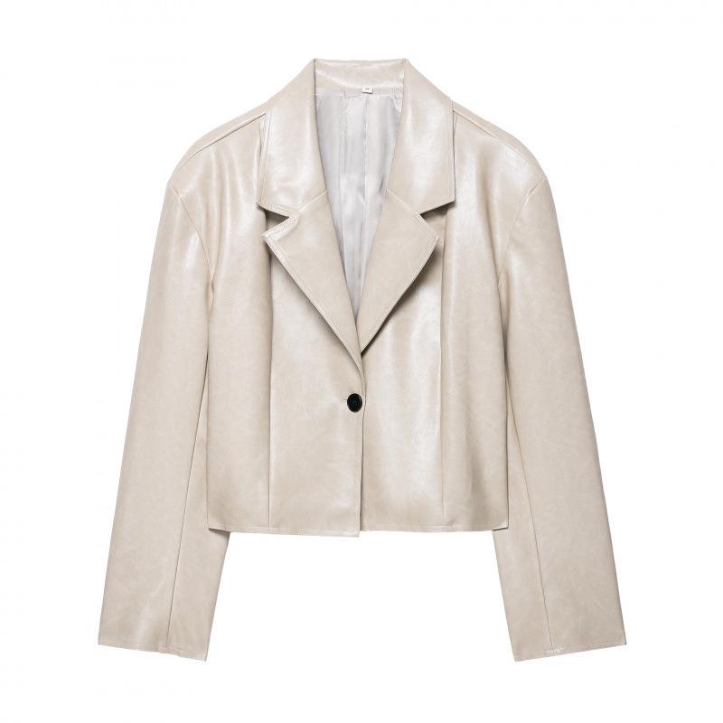 European & American Women s Fashion PU Leather Lapel Short Jacket - Versatile, Loose, Stylish Design M
