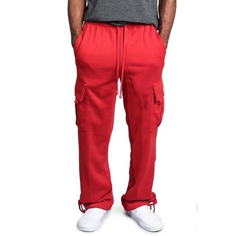 Men's Cargo Pants Loose Drawstring Sweatpants with Pockets Sports Straight Trousers Jogging Long Pants Hip Hop Streetwear