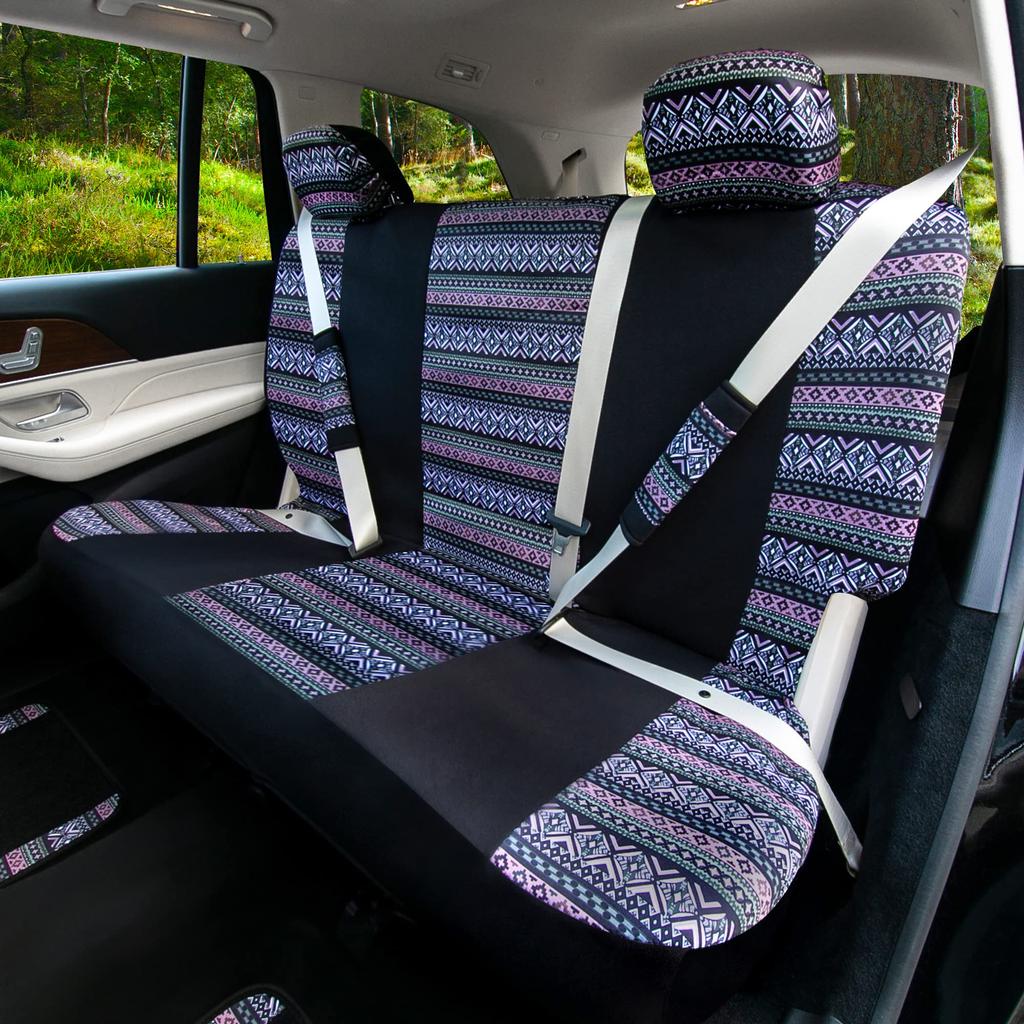 FH Group Group Printed Full Set Car Seat Universal Fit for Rear Compatible Imported from (FH International) Covers, Multi-Lavender, Fabric, Low-Back,