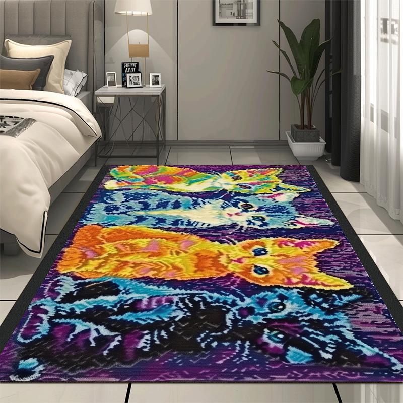 Cute Cat Cartoon Rug Children's Bedroom Decoration Large Area Carpet Modern Living Room Sofa Non-slip Mat Lounge Rug Washable