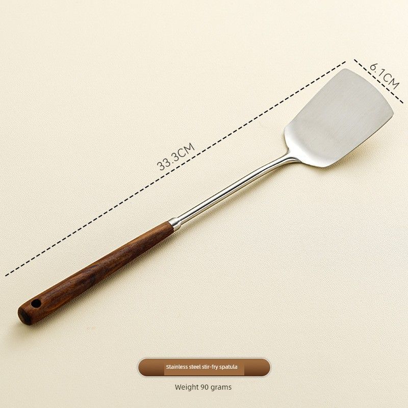 German Imported Walnut Wood Soup Spoon with Wooden Handle, 304 Stainless Steel Spoon for Home Use, Hot Pot Skimmer, Serving Spoon, Ramen Spoon Frying Spatula - Walnut Wood