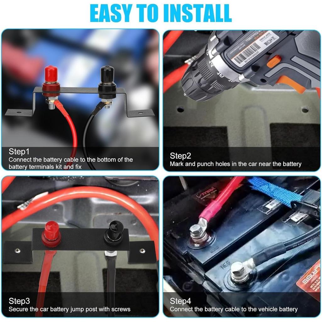 Kit de Poste de Jump Start de Bateria, Poste de Carregamento Remoto à Prova d'Água, Kit de Relocação de Terminais de Jump Start de Bateria Remotos, para UTV ATV Carros Caminhões RV Trator Barco