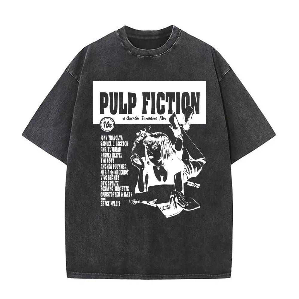Slávny režisér Quentin Tarantino Film Pulp Fiction Vintage Praná Tričko Muži Ženy Hip Hop Móda Nadrozmerné Tričká Vrchné diely
