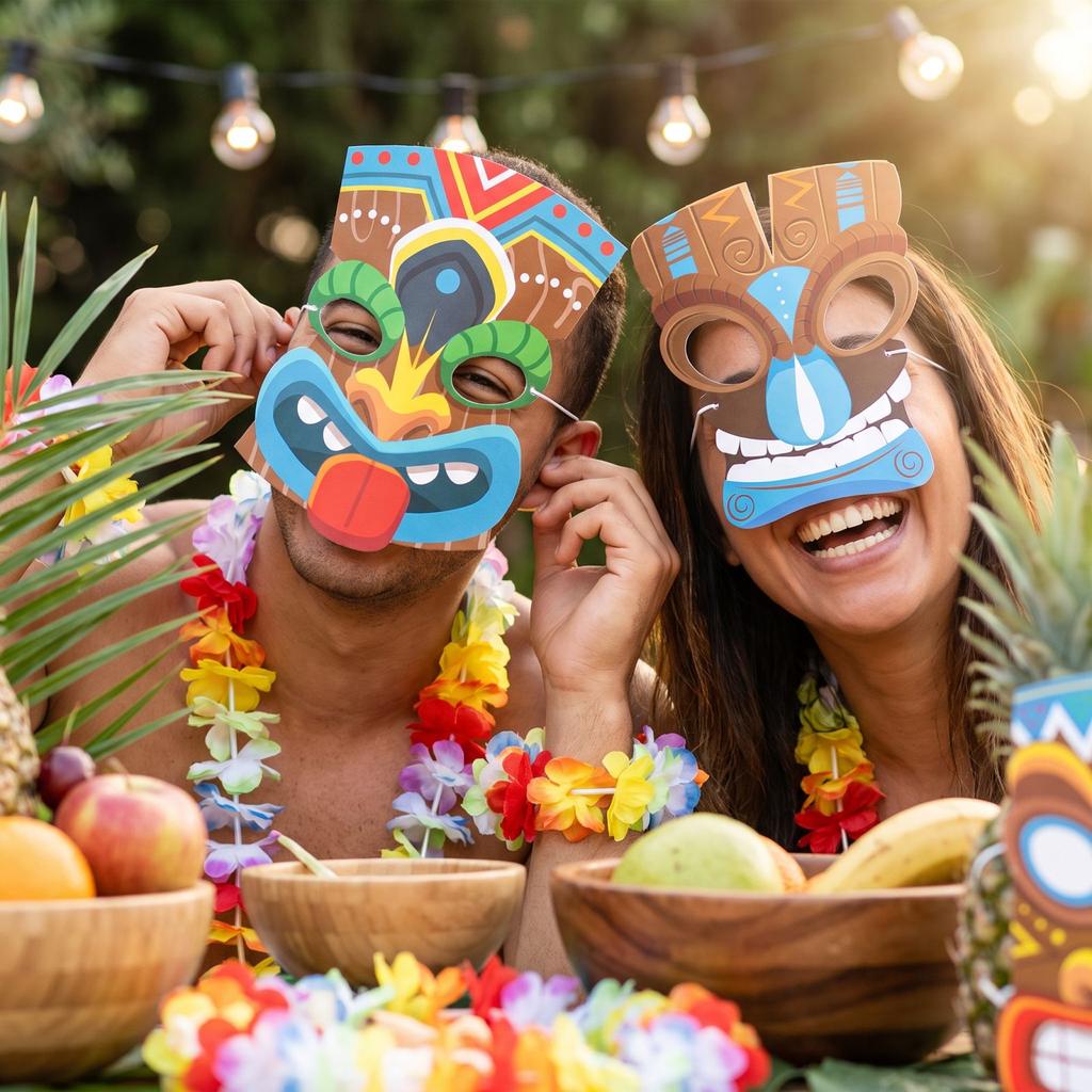 Buntes Hawaiianisches Gesicht für Partydekorationen und Zubehör