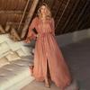 European-American Bamboo Bell Sleeve Deep V-Neck Beach Dress Cover-Up