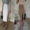 2024 European and American Fashion Slim Fit Stretch Midi Skirt with Slit